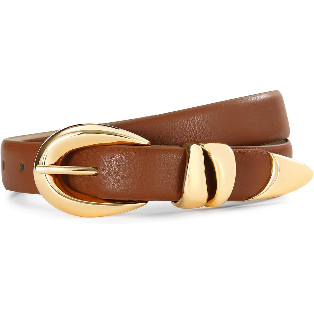 Belts for Women with Gold Buckle – Adjustable Black leather Belt for Jeans, Dress, Pants