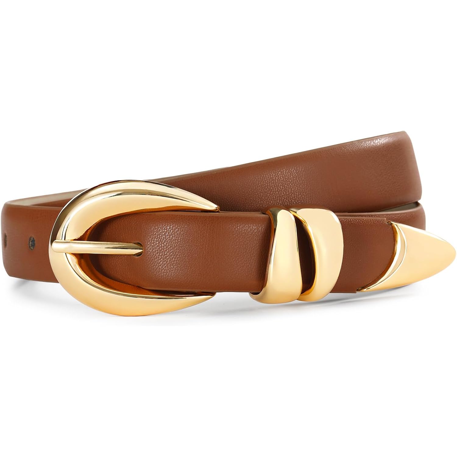 Belts for Women with Gold Buckle – Adjustable Black leather Belt for Jeans, Dress, Pants