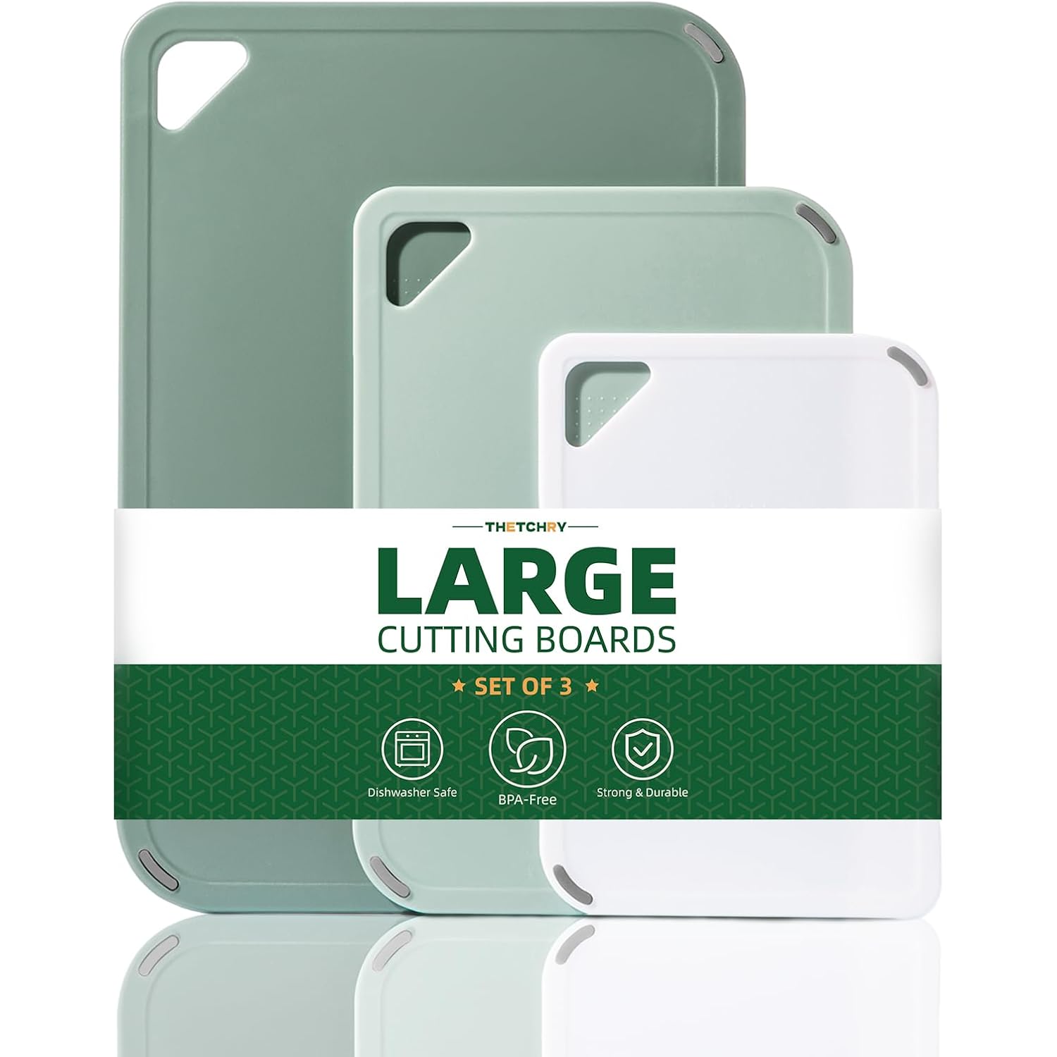 Plastic Cutting Board Set Of 3-Cutting Boards For Kitchen Bpa Free, Large-Small Chopping Boards Non-Slip For Cooking Camping Dishwasher Safe, Reversible, With Grip Handle, 15"×10"×0.25" Green