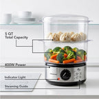 Ovente 2-Tier Electric Food Steamer, 5 Quart Stainless Steel Stackable Steam Cooker With 400W Power, 60-Minute Timer & Auto Shut-Off, Dishwasher Safe, Healthy Vegetable & Seafood Steamer, Silver Fs62S