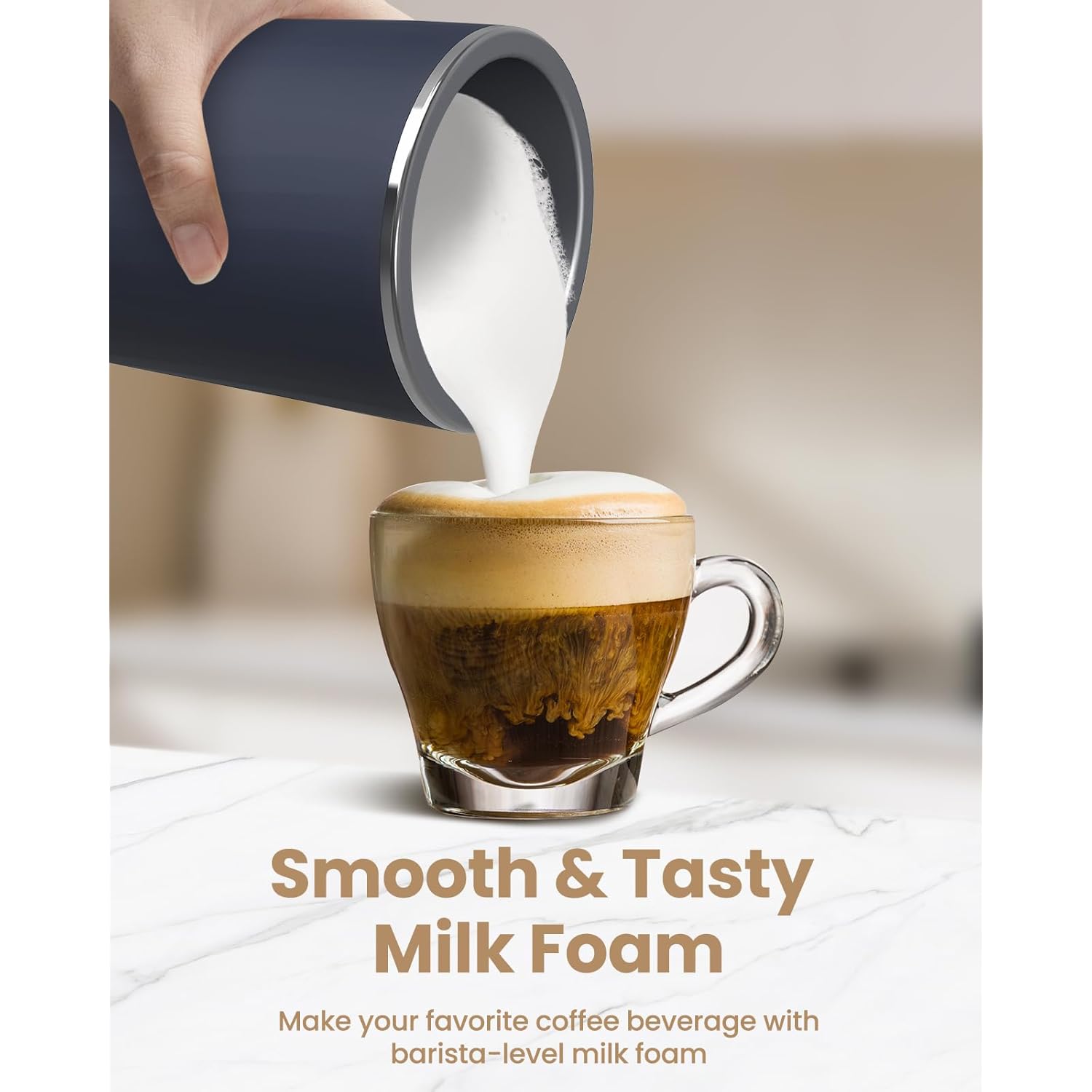 SIMPLETASTE Milk Frother, 4-in-1 Electric Milk Frother and Steamer, Automatic Warm and Cold Foam Maker and Milk Warmer for Latte, Cappuccinos, Dark Blue