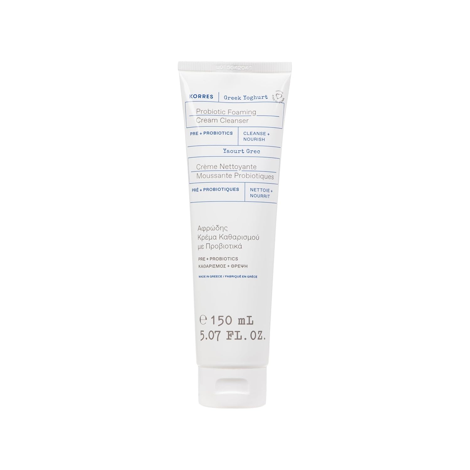 Korres Greek Yoghurt Foaming Cream Cleanser, Hydrating, Deep Cleansing Skin Care, Makeup Remover, Face Wash For Women, Cream To Foam Facial Cleanser For Dry, Oily, Sensitive, Any Skin Type, 5.07 Fl Oz