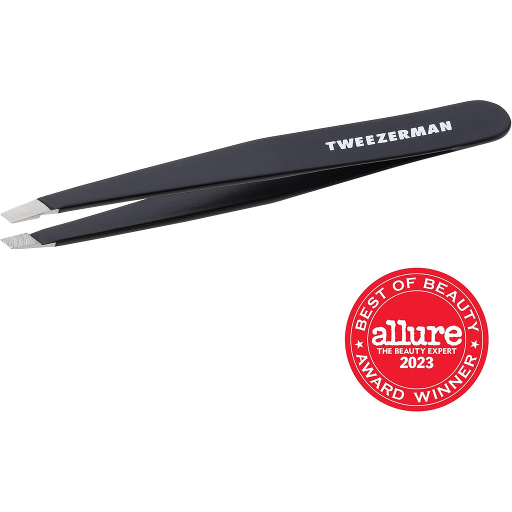 Tweezerman Black Stainless Steel Slant Tweezer - Eyebrow Tweezers for Women and Men