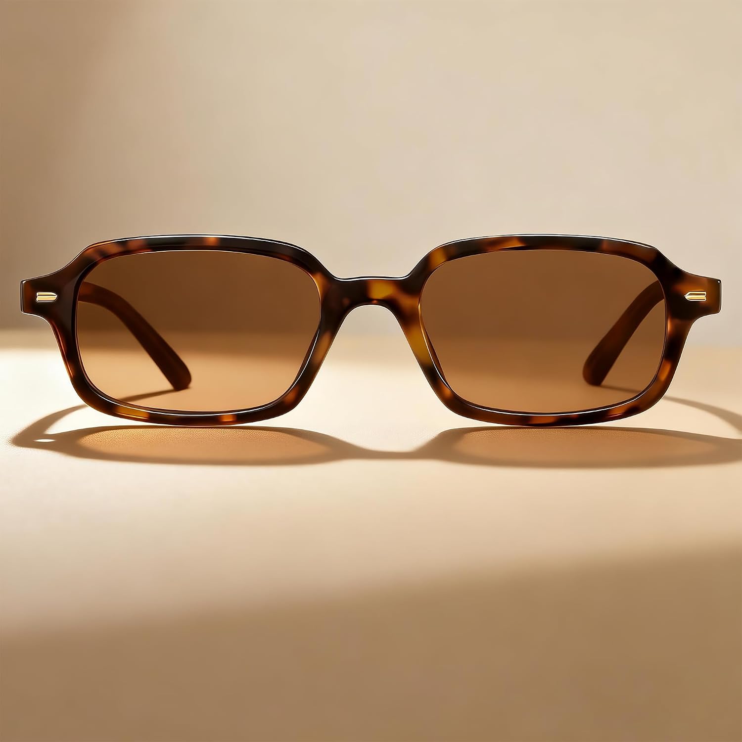 Trendy Polarized Rectangle Sunglasses Womens Mens, Small Square Retro Thin Slim Fashion Chic Narrow Sunnies A01-tortoise/Brown