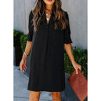 Wkior Shift Dress For Women V Neck Short Sleeves Solid Color Casual Flowy Summer Dresses(S-2Xl)