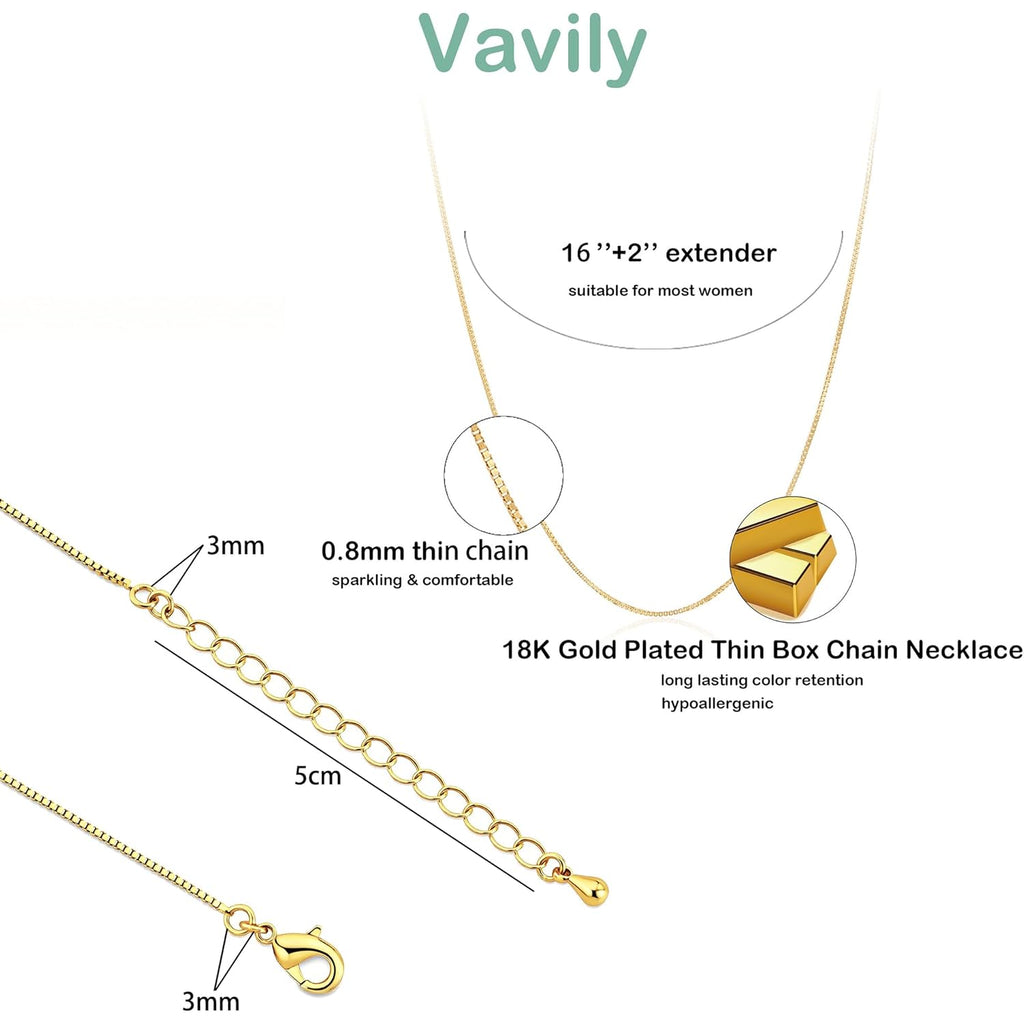 Minimalist Thin Gold Chain 18K Gold Plated Thin Box Chain Necklace Short Small Gold Chain Choker Necklaces for Women