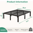 Novilla Queen Bed Frame, 14 Inch Metal Platform Bed Frame Queen Size With Storage Space Under Bed, Heavy Duty Steel Slat Support, Easy Assembly, No Box Spring Needed