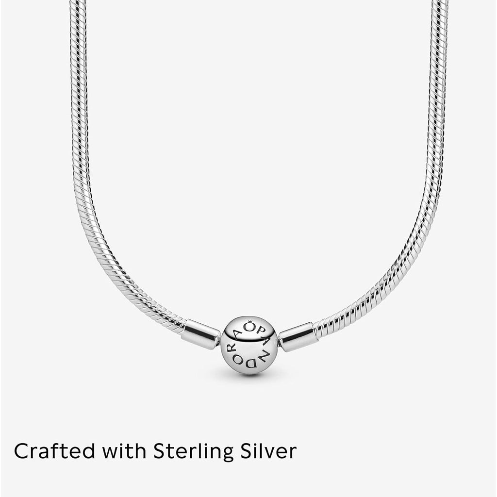 Pandora Classic Snake Chain Charm Necklace - Gift for Her - Sterling Silver with Embossed Ball Clasp Necklace - With Gift Box