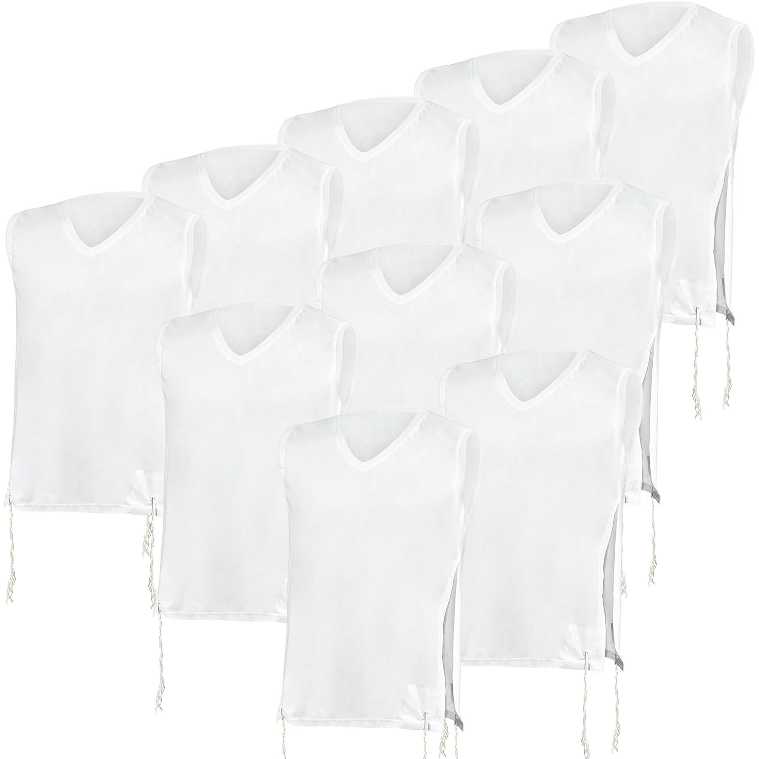 Pack Of Tzitzit T Shirt V Neck, Kosher Sephardic Tzitzis Judaica 100% Cotton Tallit Katan Men Boys Undershirt For Camp School