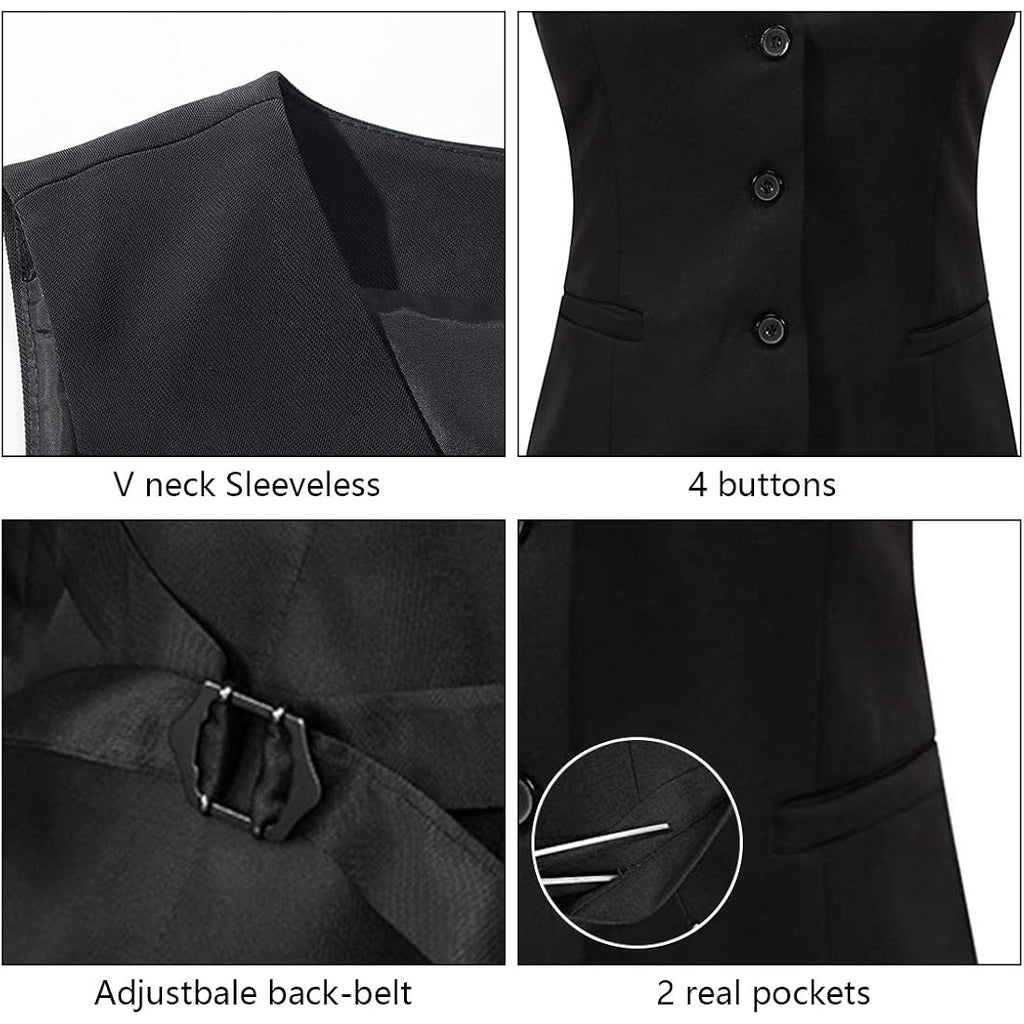 V Vocni Women'S Fully Lined 4 Button V-Neck Economy Dressy Suit Vest Waistcoat