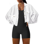 Panadila Women'S Cropped Waffle Knit Shacket Short Button Down Jacket Batwing Sleeve Shirts With Pocket