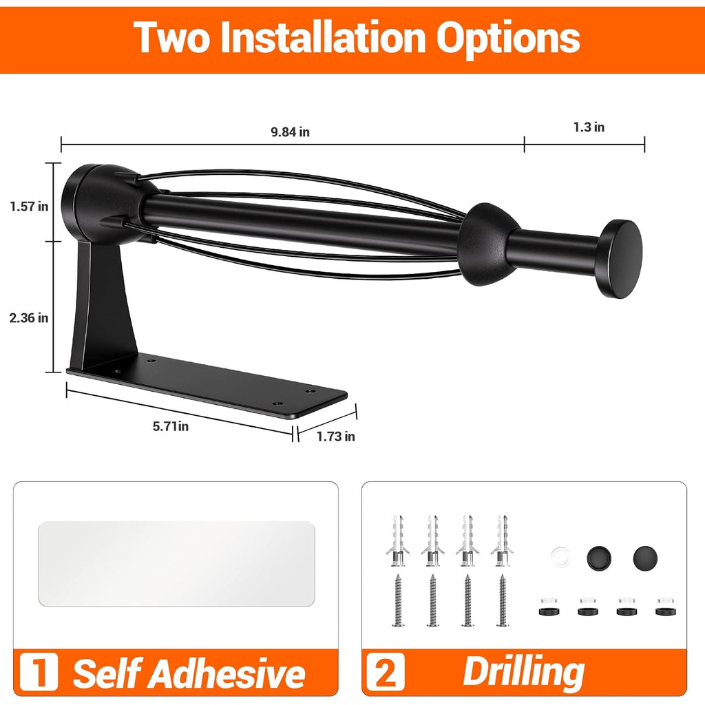 Paper Towel Holder Under Cabinet, Single Hand Operable Wall Mount With Damping Effect, Self-Adhesive Or Drilled For Kitchen Bathroom, Black