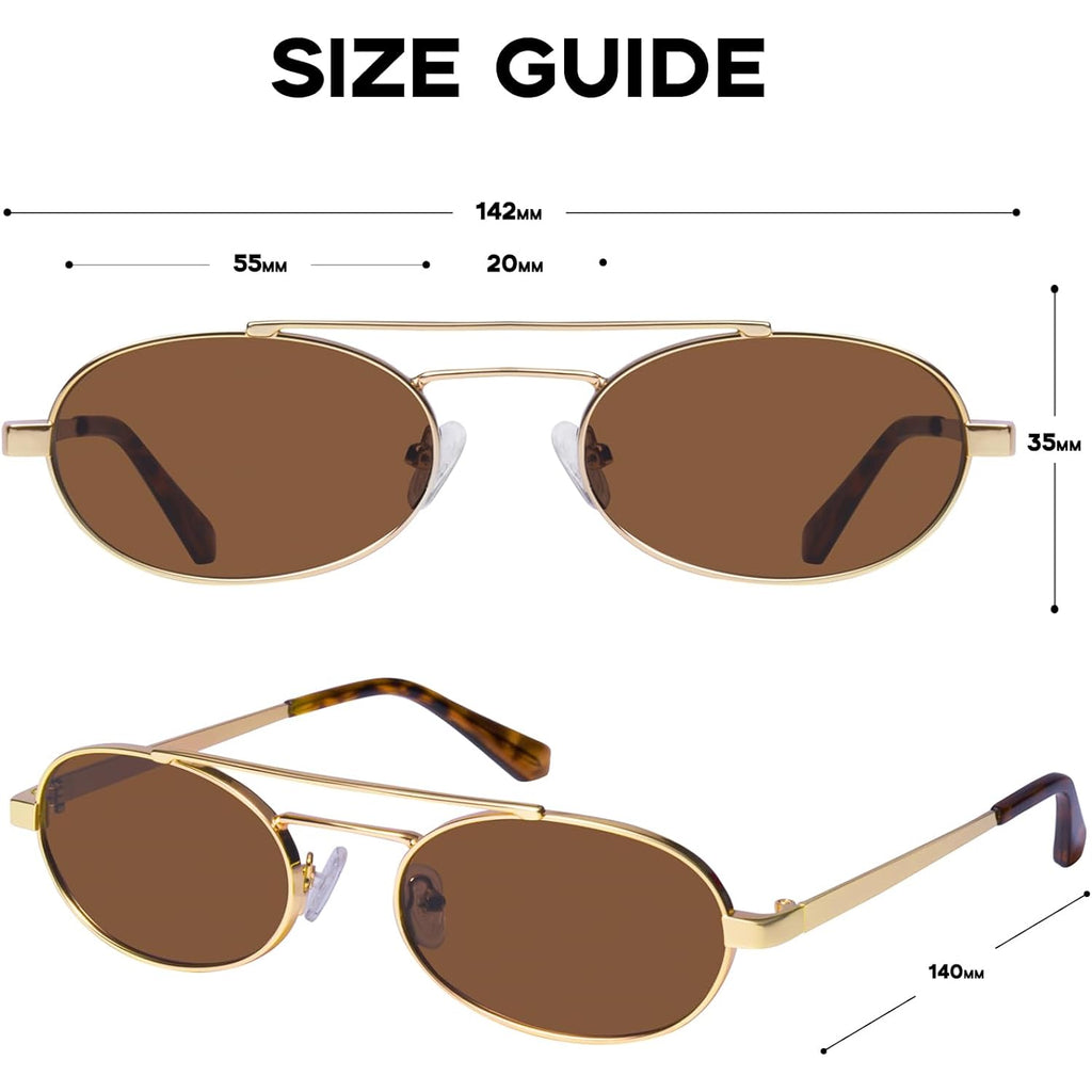 mosanana Trendy Oval Sunglasses for Women Retro Small 90s Metal Style MS52588 C2 Gold/Brown