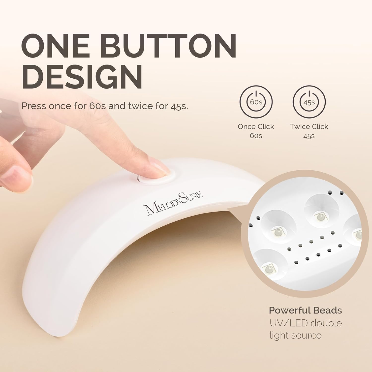 MelodySusie Pocket-Sized LED UV Nail Lamp with Ultra-Lightweight Design, P-ART04 UV Light Cures All Soft Gels at Home, Especially Instant Nails, Semi-Cured Gel, Base Coat & Top Coat (White)