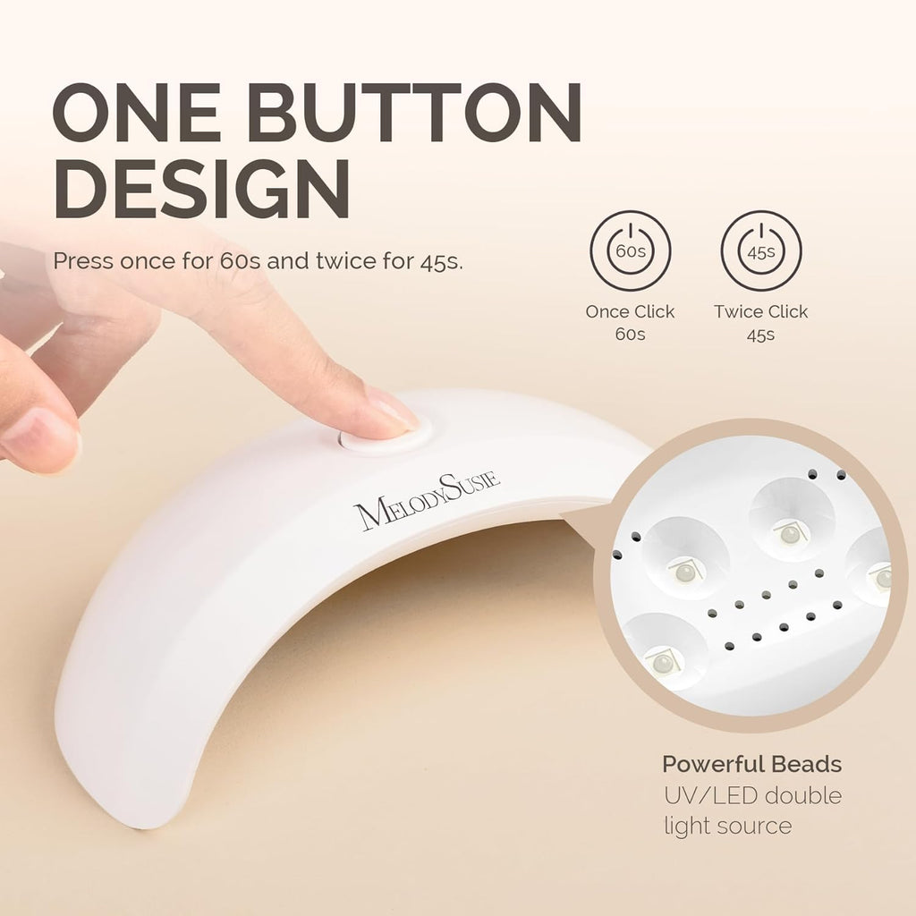 MelodySusie Pocket-Sized LED UV Nail Lamp with Ultra-Lightweight Design, P-ART04 UV Light Cures All Soft Gels at Home, Especially Instant Nails, Semi-Cured Gel, Base Coat & Top Coat (White)