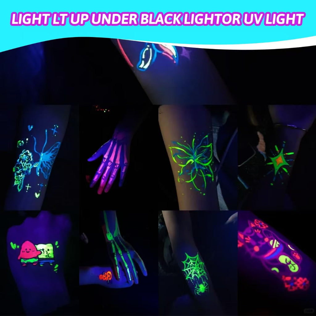 12 PCS Glow Face & Body Paint, Glow in the Blacklight Makeup Neon Face Paint for Halloween Birthday Party