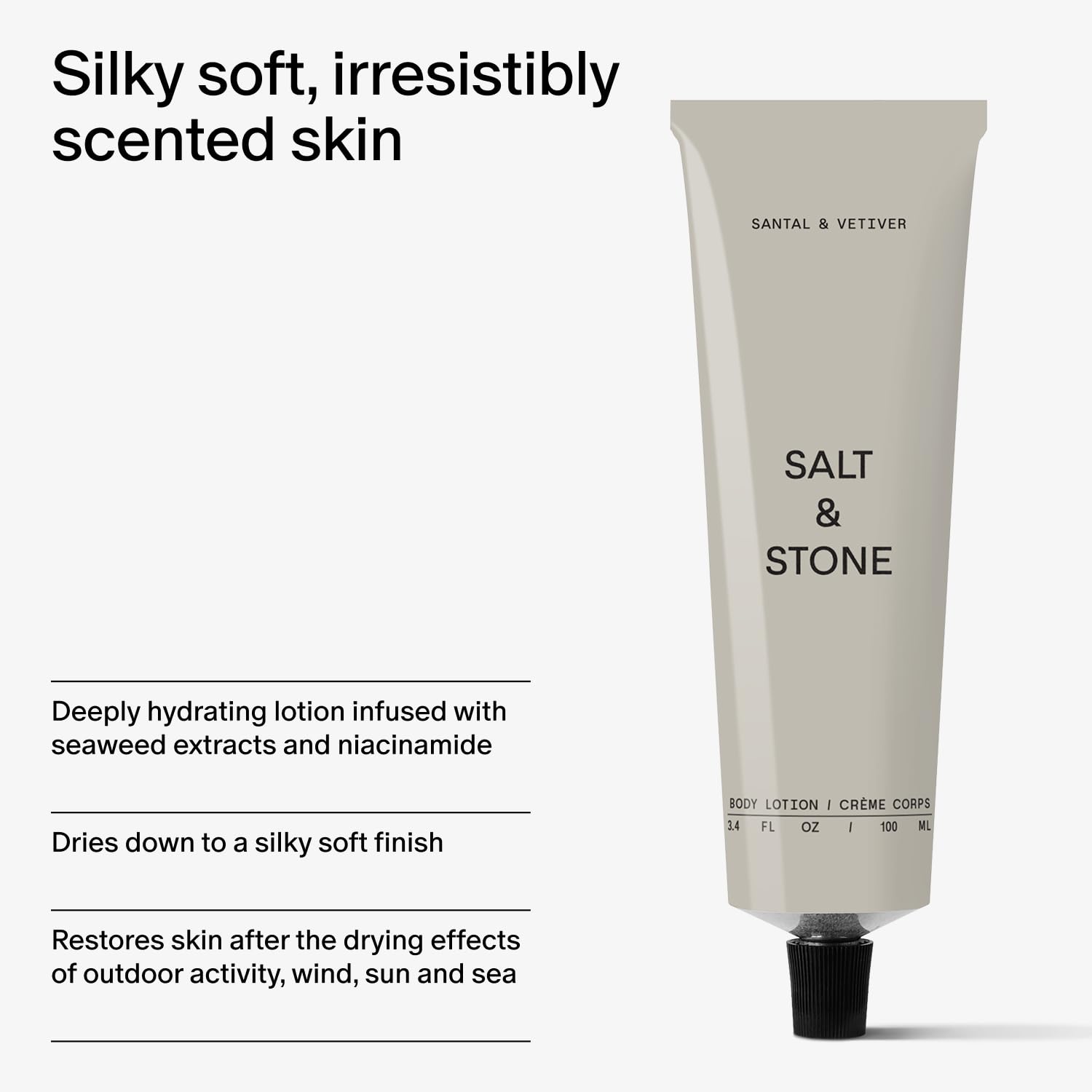 Salt & Stone Body Lotion For Women & Men | Santal & Vetiver | Hydrates, Nourishes & Softens Skin | Restores Dry Skin | Fast-Absorbing | Cruelty-Free & Vegan | 3.4 Fl Oz