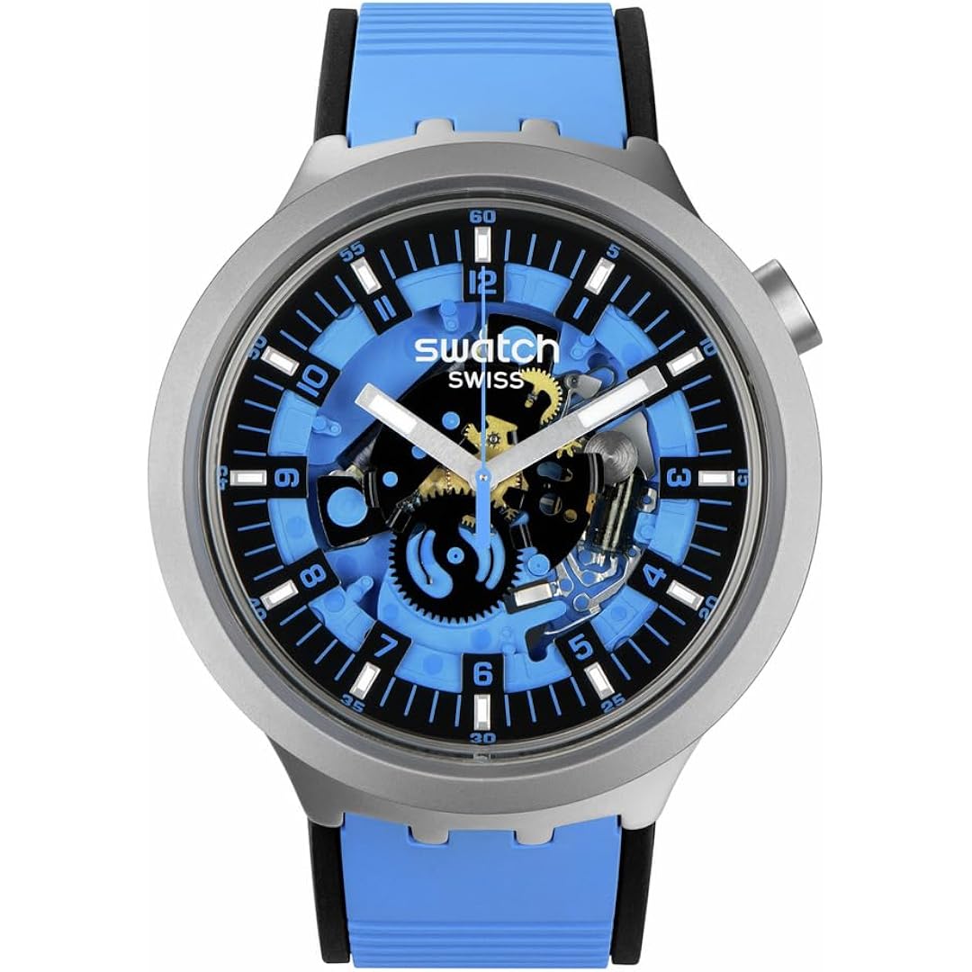 Swatch Big Bold Irony Lacquered Unisex Watch Casual Polymer Blue Automatic Waterproof Azure Blue Daze