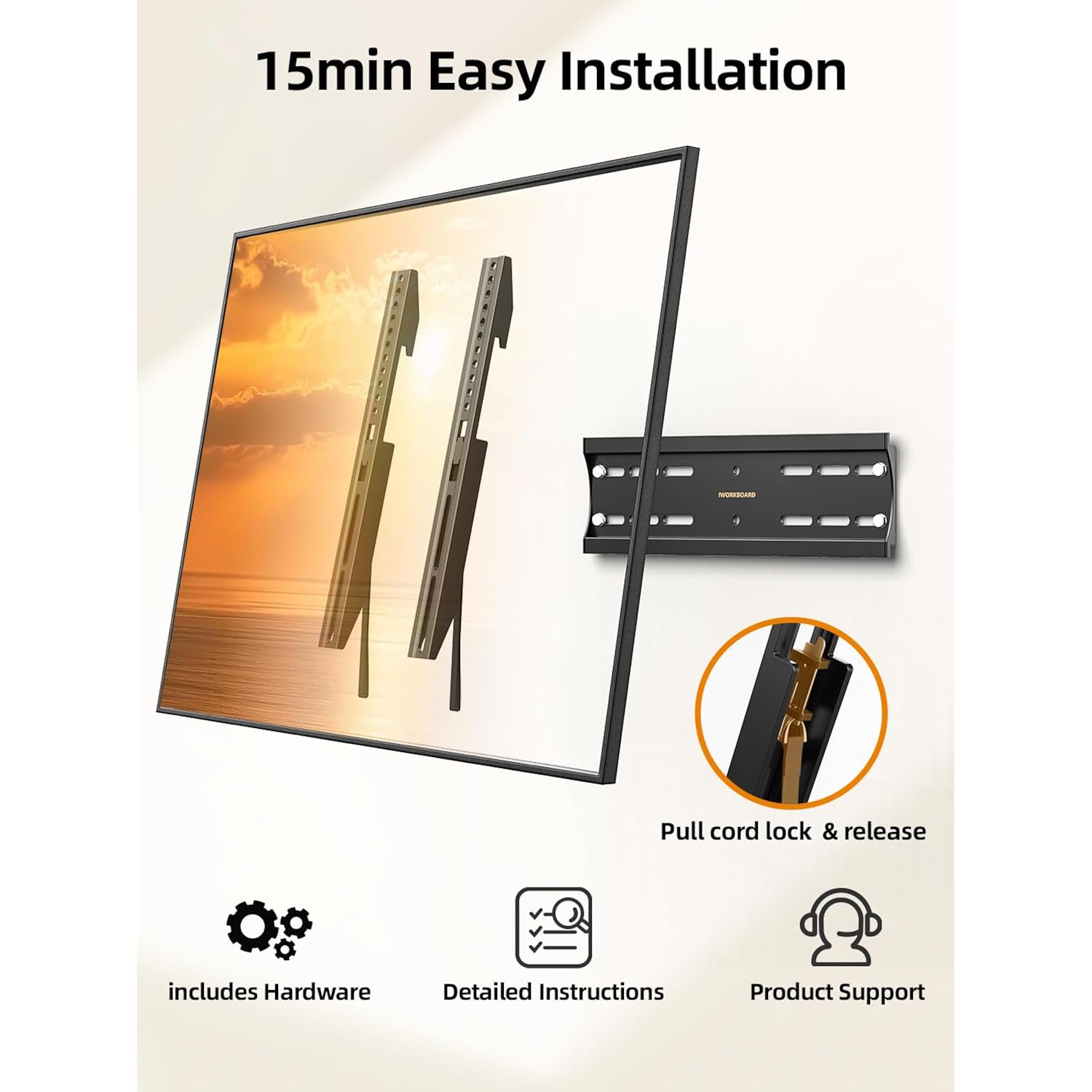 43 50 55 Inch Fixed Low Profile Tv Wall Mount For 24-65 Inch Led/Lcd & Flat/Curved Tvs, Universal Wall Mount Bracket With Safe Lock, Max Vesa 400X400Mm, Up To 99Lbs & 16 '' Stud
