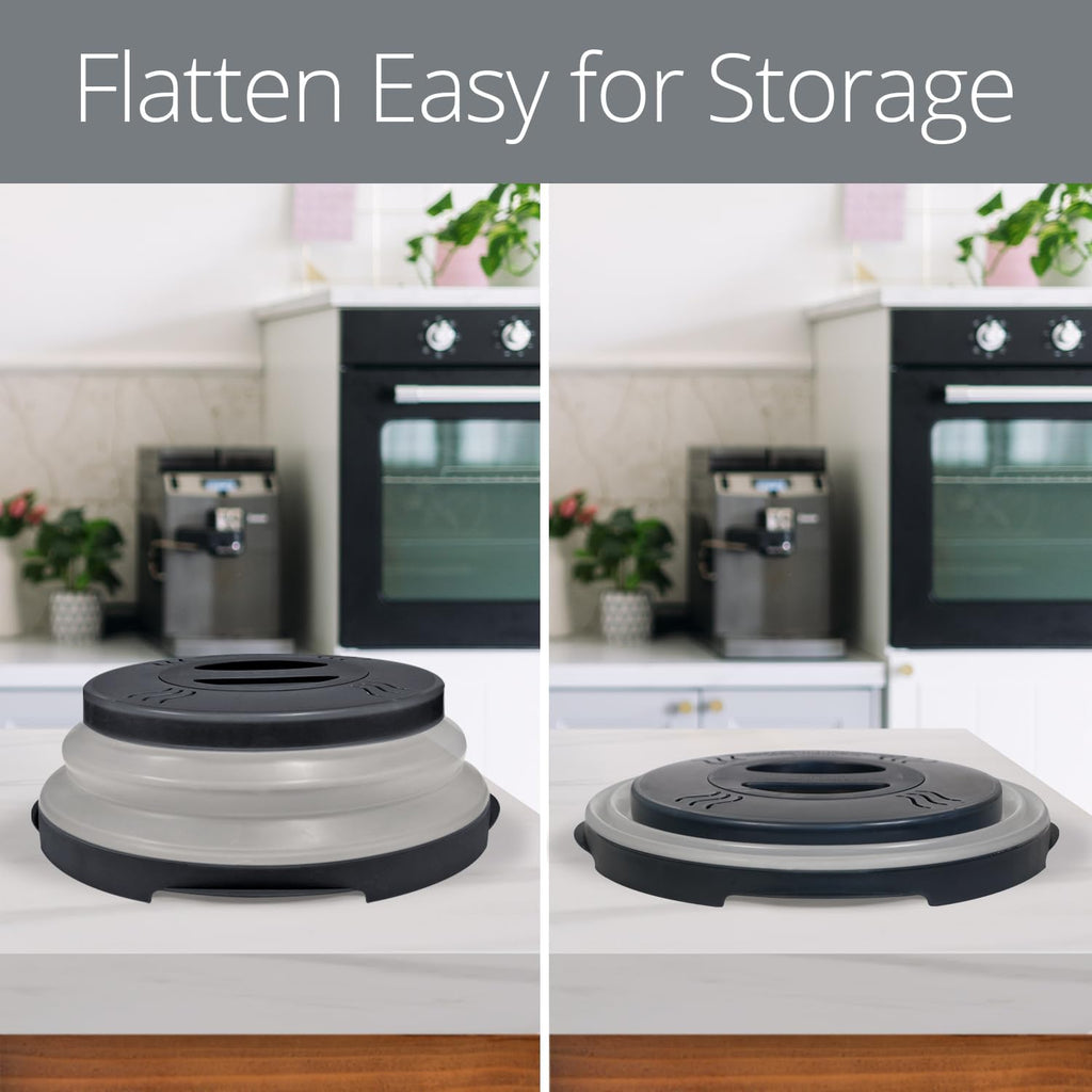 HOVER COVER Magnetic Microwave Splatter Cover with High Power, Strongest Magnetic Grip, Collapsible 12-Inch BPA-Free Food Lid, Vented Plate Guard, Dishwasher Safe, Space-Saving Storage - Black