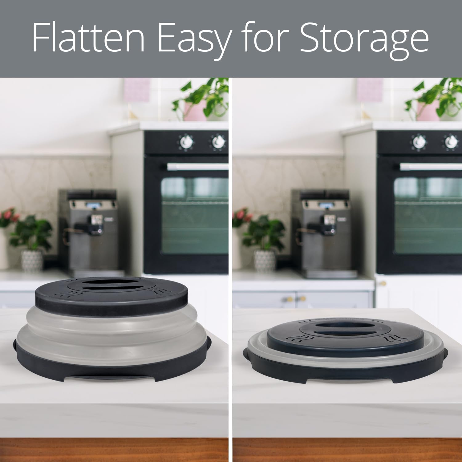 HOVER COVER Magnetic Microwave Splatter Cover with High Power, Strongest Magnetic Grip, Collapsible 12-Inch BPA-Free Food Lid, Vented Plate Guard, Dishwasher Safe, Space-Saving Storage - Black
