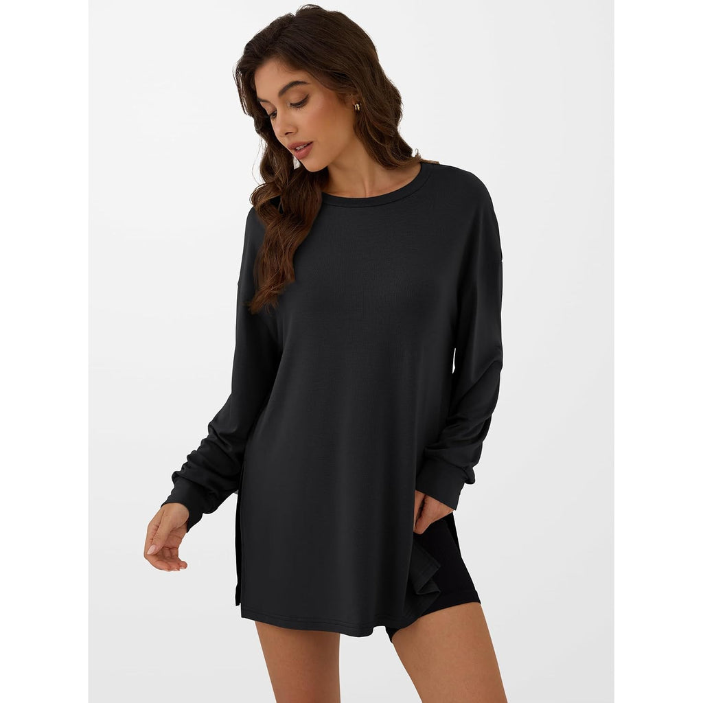 Anrabess Women'S Oversized Long Sleeve Shirts Fall Workout Tunic Tops Athletic Gym Tshirts Soft Basic Tees 2026 Outfits
