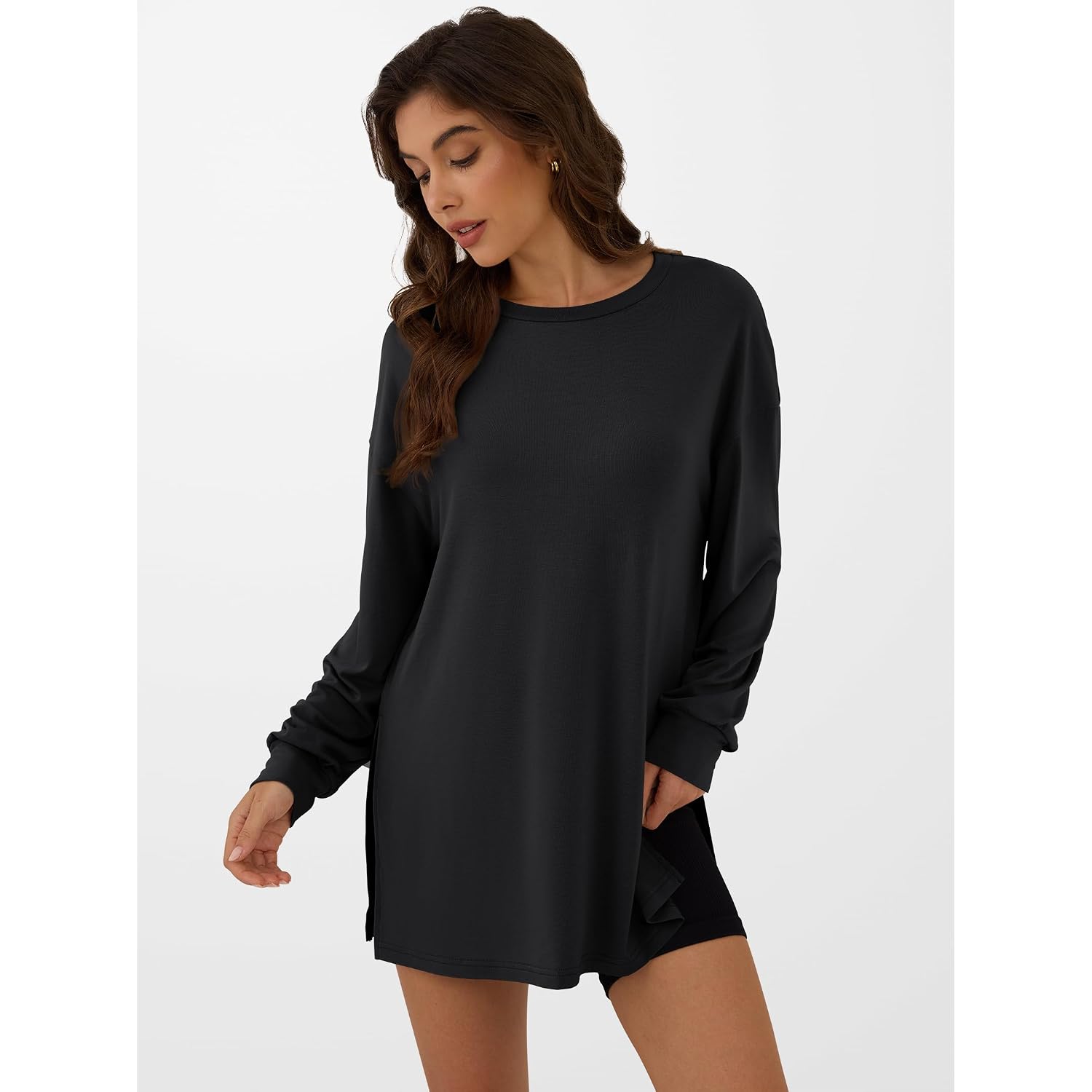 Anrabess Women'S Oversized Long Sleeve Shirts Fall Workout Tunic Tops Athletic Gym Tshirts Soft Basic Tees 2026 Outfits