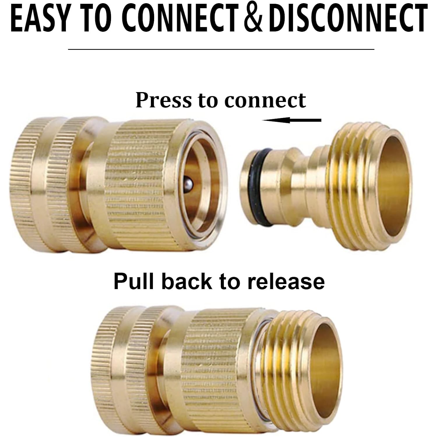 Brass Hose Quick Connect, 3/4 Inch Ght Thread Garden Hose Quick Connector No-Leak Water Hose Quick Connect Fittings Male And Female - 2Packs