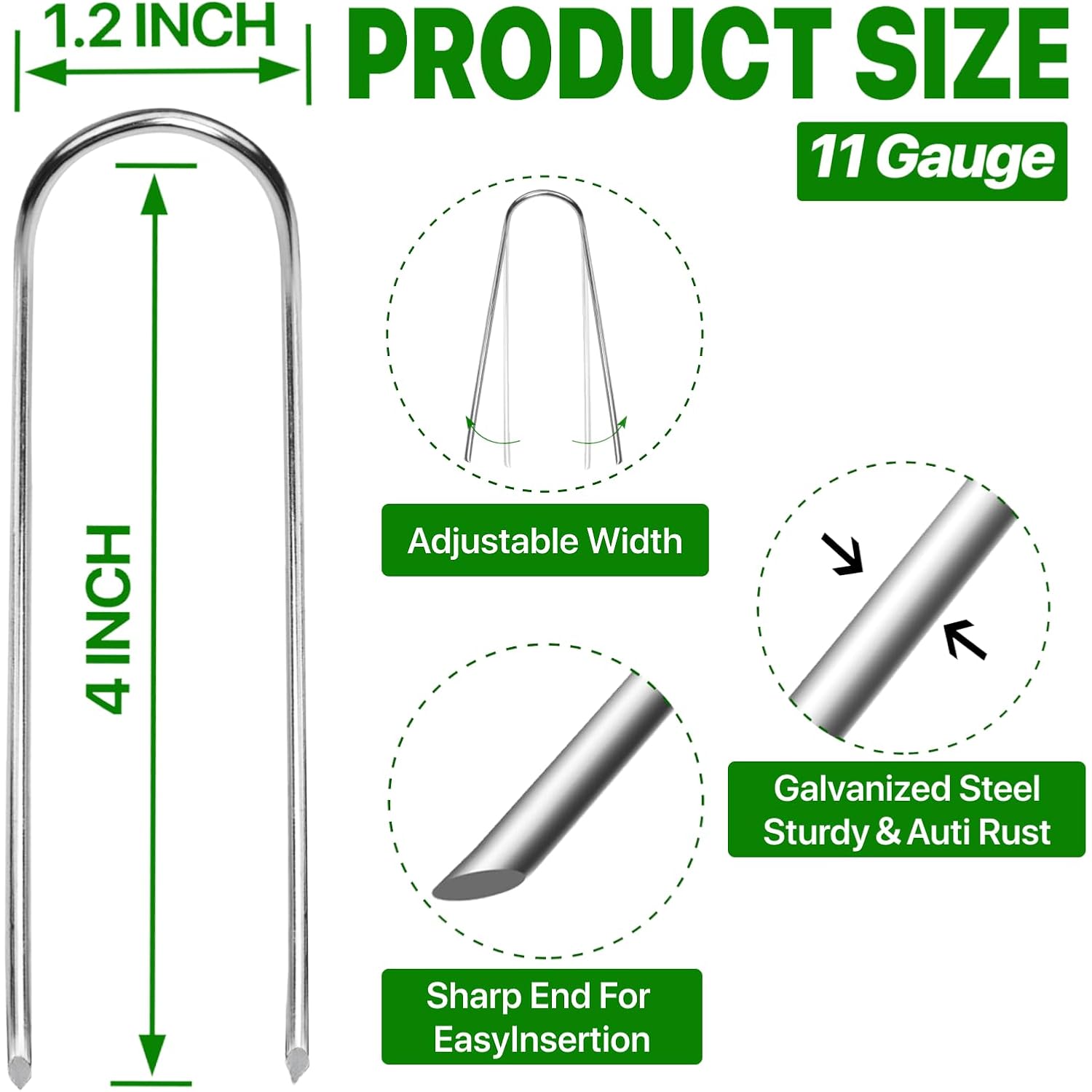 U Shape Garden Stakes 50 Packs 4 Inch 11 Gauge Irrigation Tubing Stakes, Heavy Duty Galvanized Landscape Staples For Tube, Lawns, Landscape Fabrics,Irrigation Hose And Weed Barriers