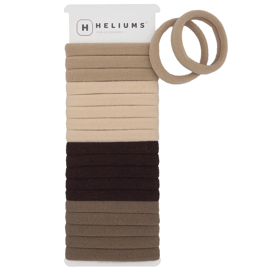 Heliums Soft Hair Ties - No Damage Seamless Nylon Fabric Bands, Stretchy Ponytail Holders For Thin & Thick Hair - Standard 1.5 Inch, Neutrals, 20 Pack