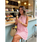 Idealsanxun Womens Gingham Dress Spring Summer Beach Boho Sleeveless Mini Sundress