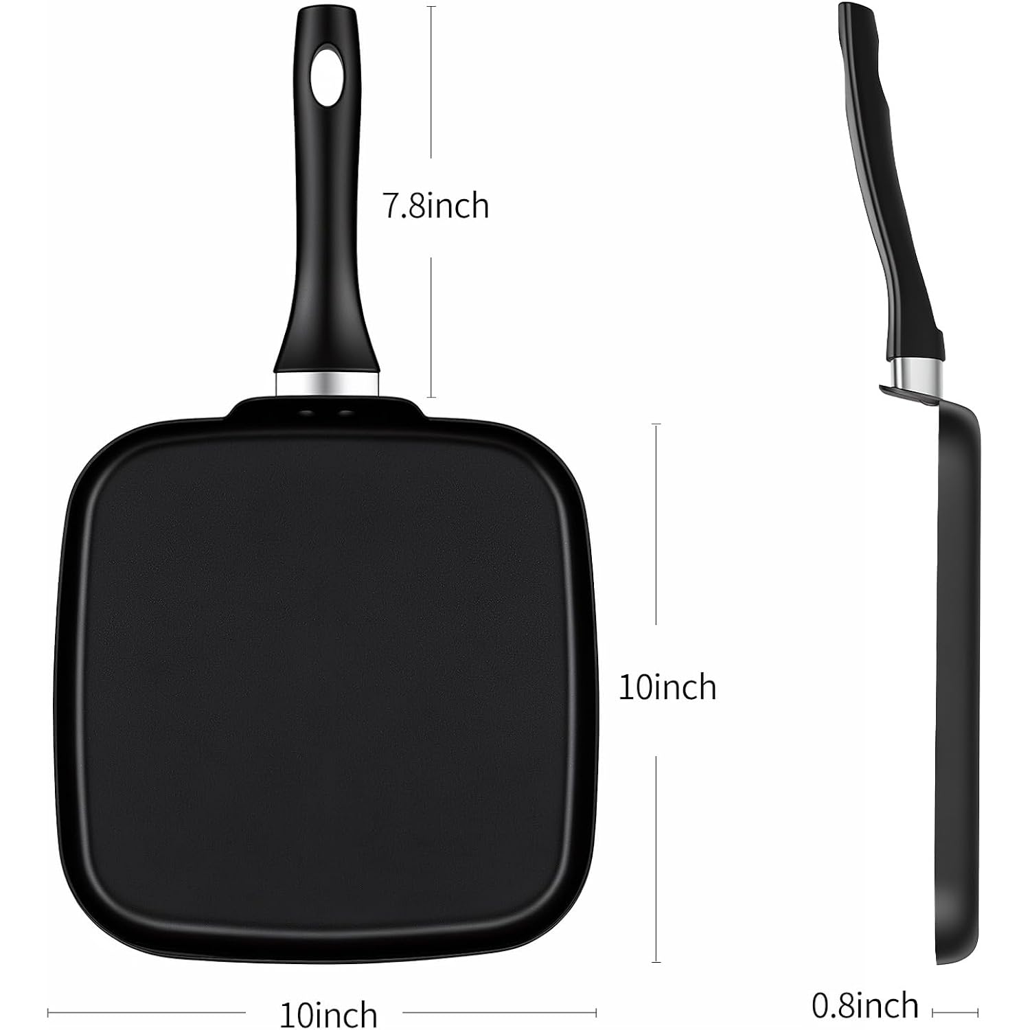 10 Inch Square Griddle Pan, Nonstick Grill Pan For Cooking Eggs, Omelettes, And More, Griddle Cookware, Pfoa Free