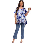 Larace Plus Size Tops For Womens Summer Clothes Short Sleeve Shirts Casual V Neck Tunic Asymmetrical Blouses