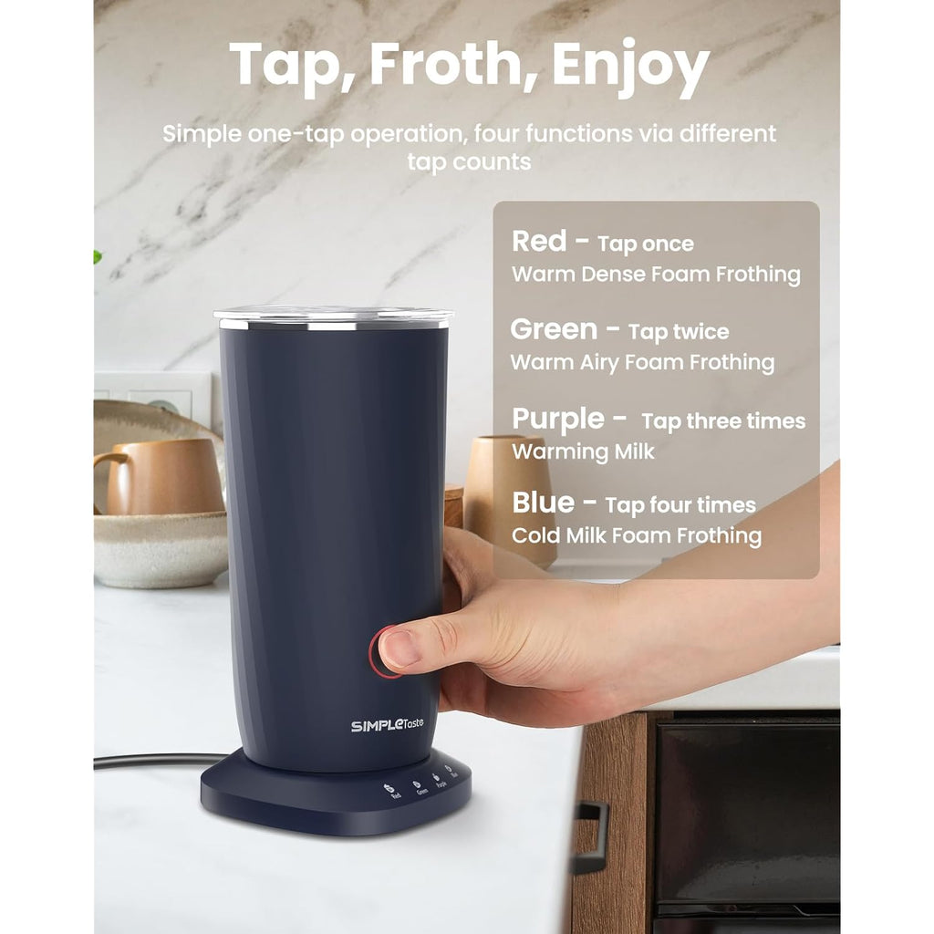 SIMPLETASTE Milk Frother, 4-in-1 Electric Milk Frother and Steamer, Automatic Warm and Cold Foam Maker and Milk Warmer for Latte, Cappuccinos, Dark Blue