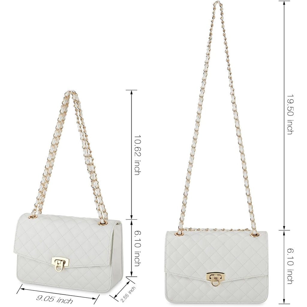 Gm Likkie Quilted Shoulder Bag For Women, Medium Flap Crossbody Handbag With Chain Strap, Soft Vegan Leather Clutch Purse