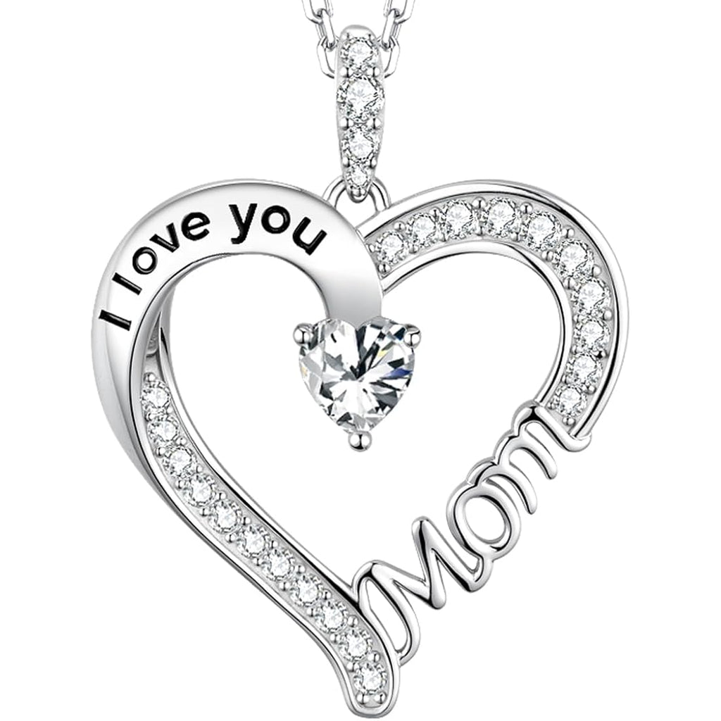 Mothers Day Jewelry Birthday Gifts for Mom I Love You Mom Necklace Wife May Birthstones Emerald Ruby Pearl and More Stones Jewelry for Women 925 Sterling Silver Heart Pendant Necklace