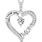 Mothers Day Jewelry Birthday Gifts for Mom I Love You Mom Necklace Wife May Birthstones Emerald Ruby Pearl and More Stones Jewelry for Women 925 Sterling Silver Heart Pendant Necklace
