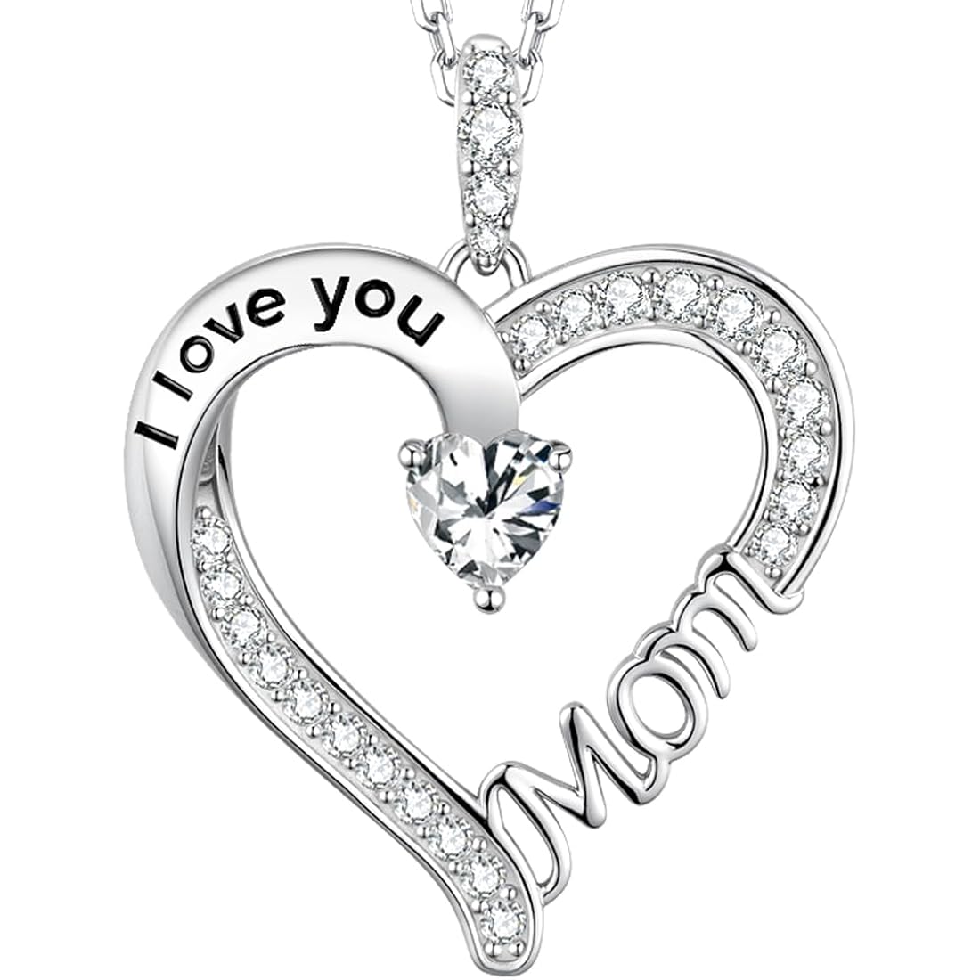 Mothers Day Jewelry Birthday Gifts for Mom I Love You Mom Necklace Wife May Birthstones Emerald Ruby Pearl and More Stones Jewelry for Women 925 Sterling Silver Heart Pendant Necklace