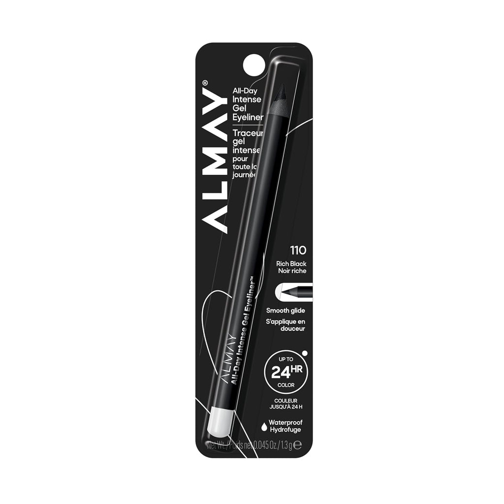 Almay All-Day Intense Gel Eyeliner Bold Longwear Eye Makeup, Hypoallergenic, 110 Rich Black, 0.045 Oz