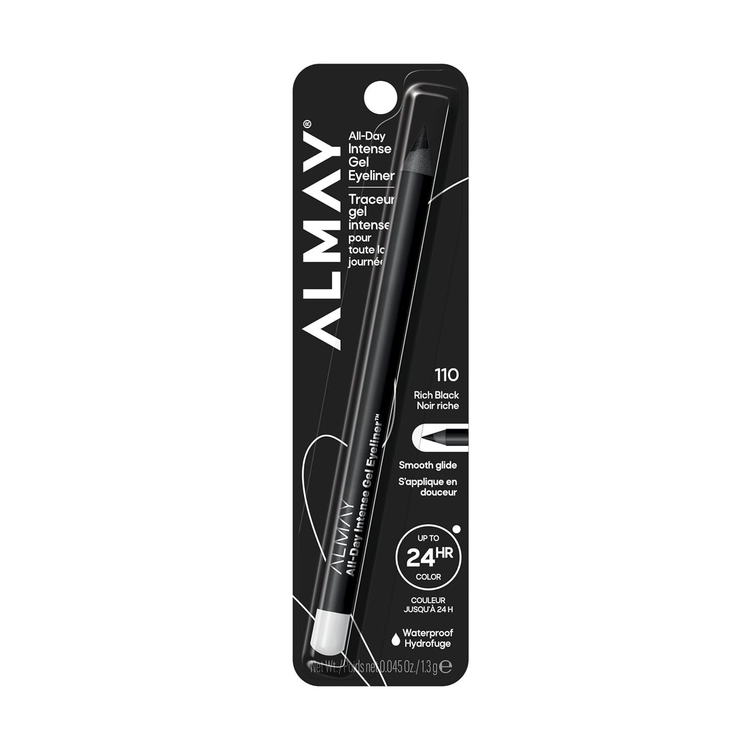 Almay All-Day Intense Gel Eyeliner Bold Longwear Eye Makeup, Hypoallergenic, 110 Rich Black, 0.045 Oz