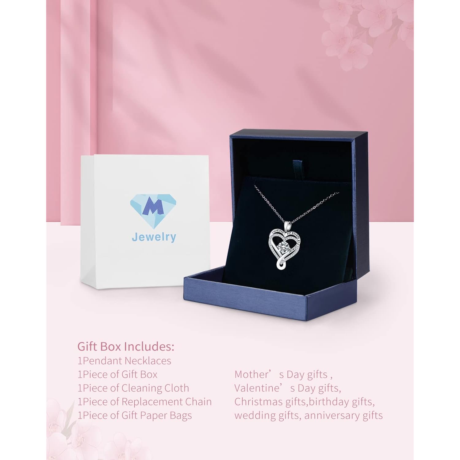 Jewelry for Women Wife Infinity Heart Birthstone I Love You Necklace S925 Anniversary Women Necklaces for Her Wife Birthday Gift Ideas, Birthday Present for Girlfriend Mom Daughter Sterling Silver