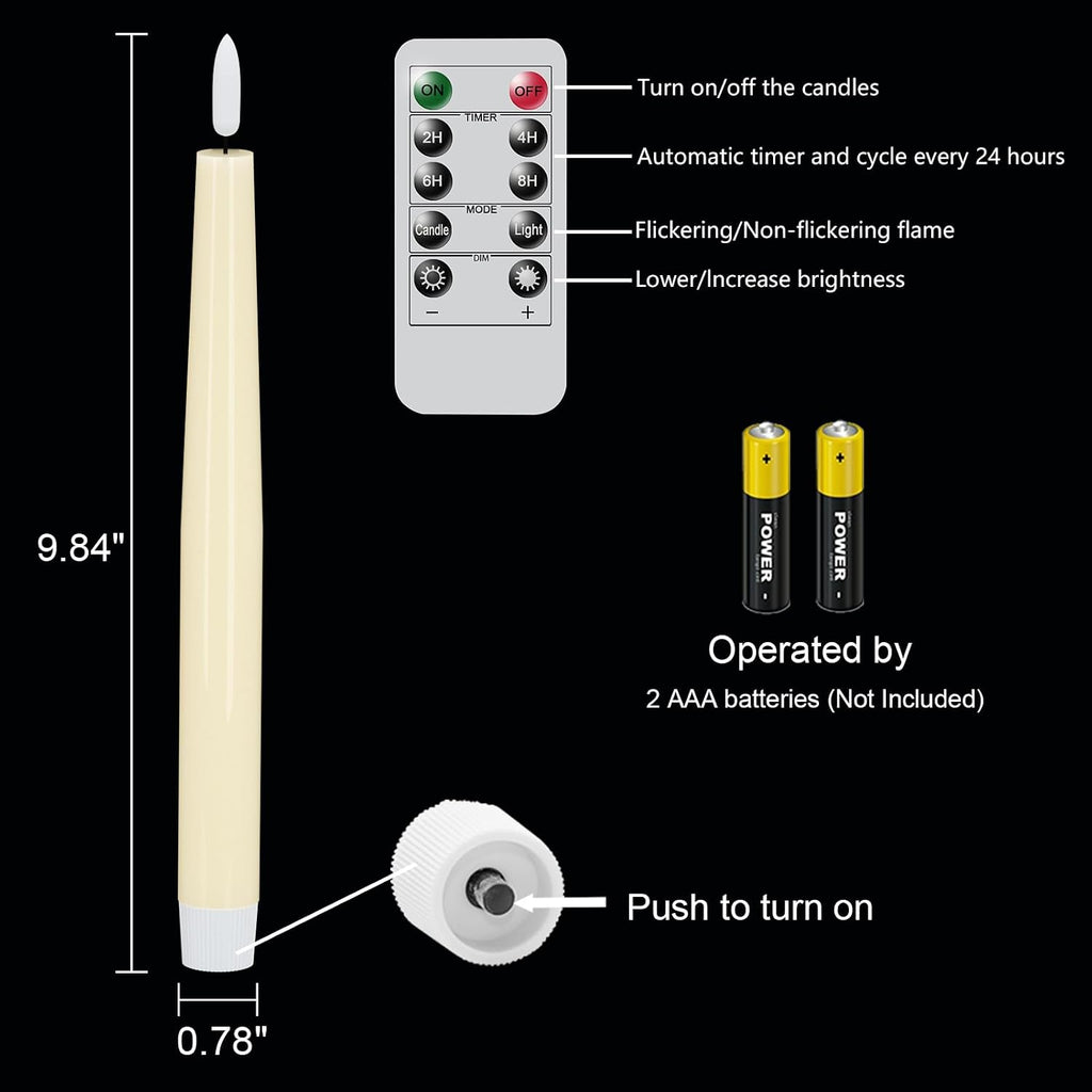 Genswin Flameless Taper Candles Led Battery Operated Remote Timer Ivory | Candle Sticks, Real Wax, Led Candlesticks, Christmas Wedding Party Home Decor, 3 Pack, 0.78 X 9.84 In