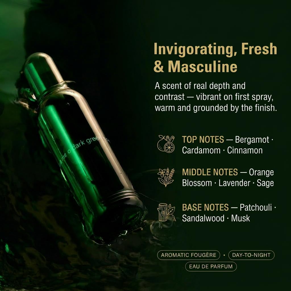 Colour Me Dark Green - Eau De Parfum Aftershave For Men - Patchouli, Sandalwood & Musk Fragrance - Fresh, Invigorating - For Long-Lasting, Everyday Wear - Gift For Him (100Ml)