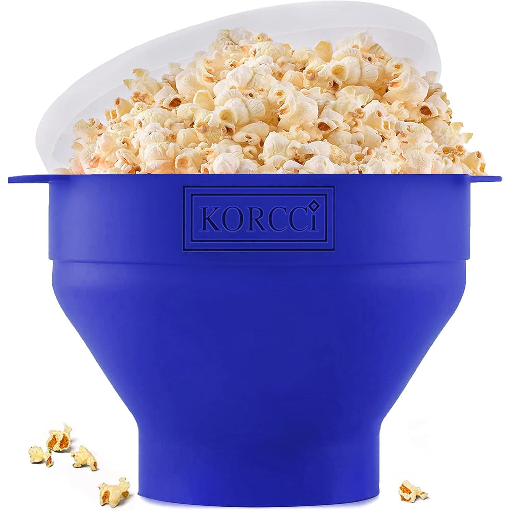 The Original Korcci Microwaveable Silicone Popcorn Popper, Microwave Popcorn Popper, Collapsible Microwave Popcorn Maker Bowl, No Oil Required, Use In Microwave, Dishwasher Safe (Blue)