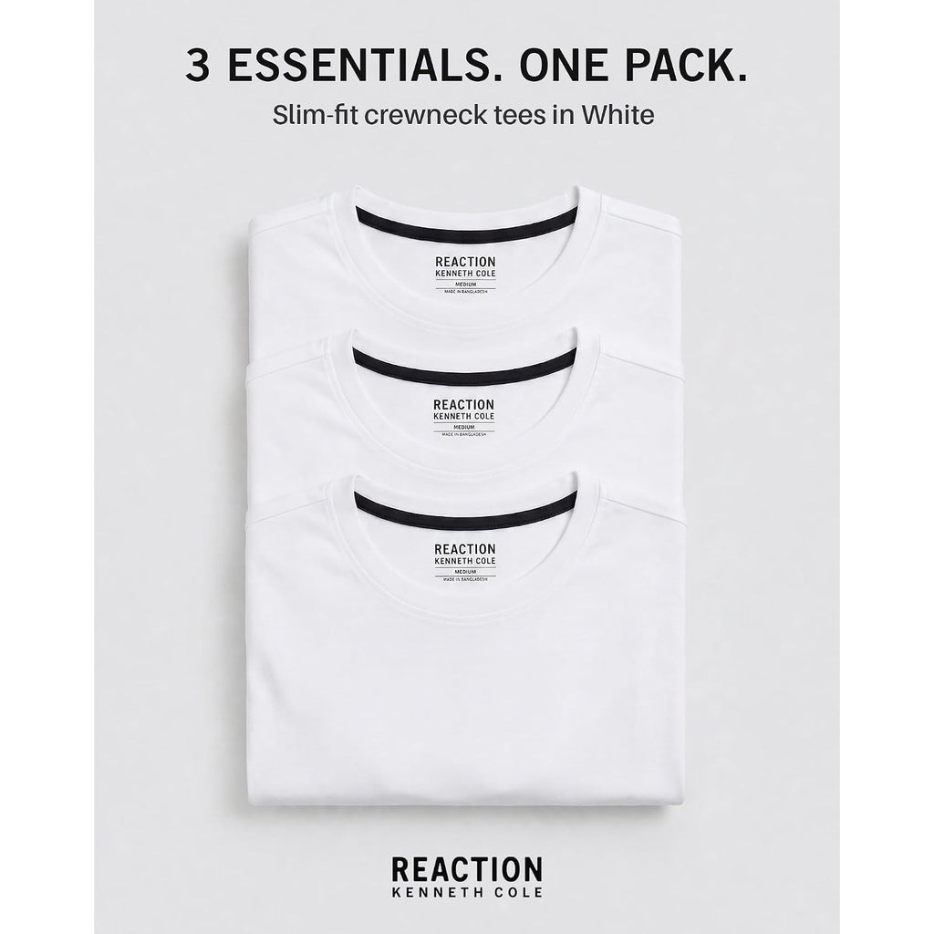 Kenneth Cole Reaction Mens T-Shirt Pack Of 3 - Upf 50+ Cotton/Spandex Jersey Slim Fit T Shirts For Men 3-Pack