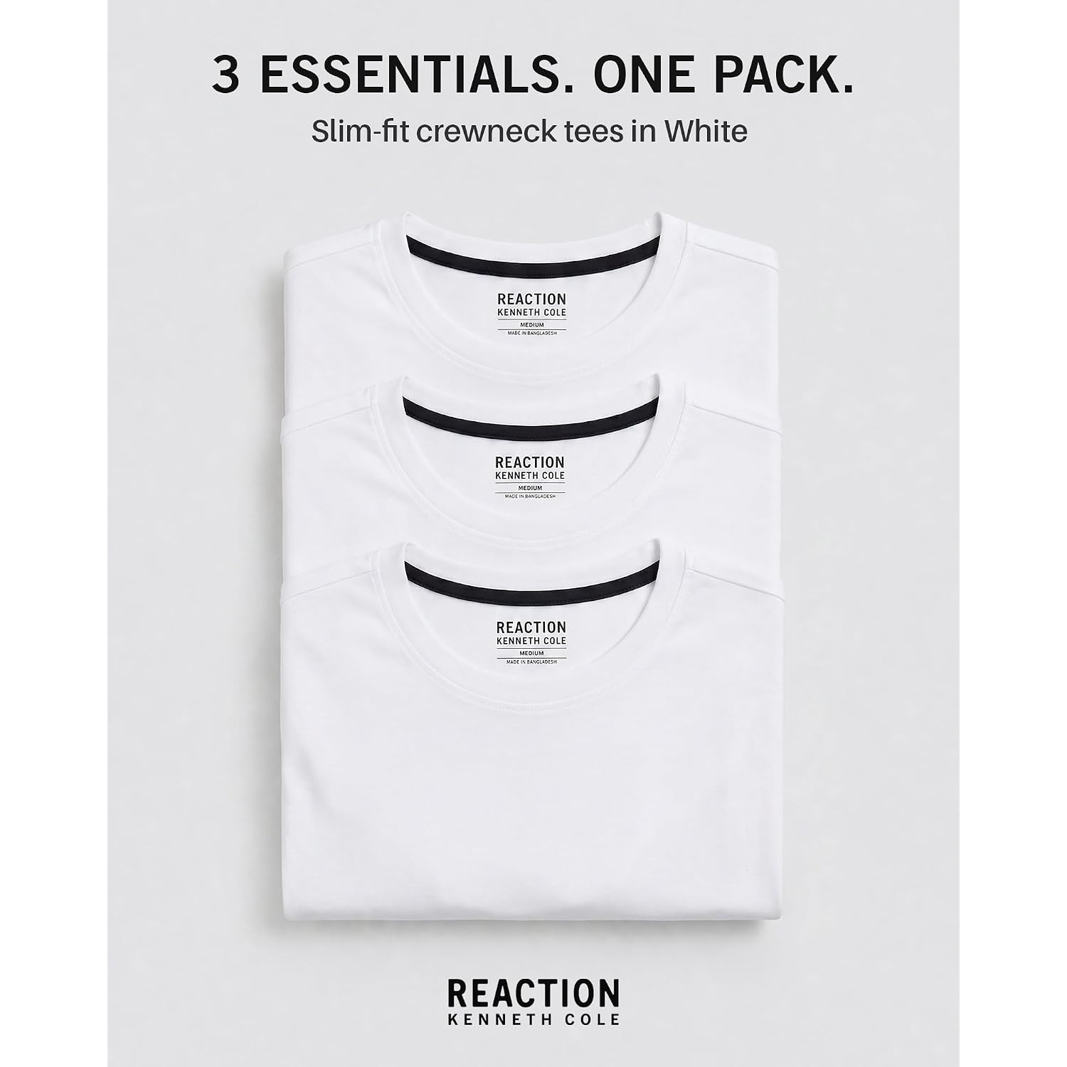 Kenneth Cole Reaction Mens T-Shirt Pack Of 3 - Upf 50+ Cotton/Spandex Jersey Slim Fit T Shirts For Men 3-Pack