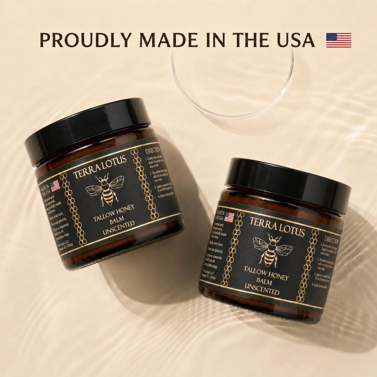 Terra Lotus - Organic Grass-Fed Beef Tallow Balm With Raw Honey - Moisturizing Cream - Handmade All-Natural Moisturizer (4 Oz, Unscented)