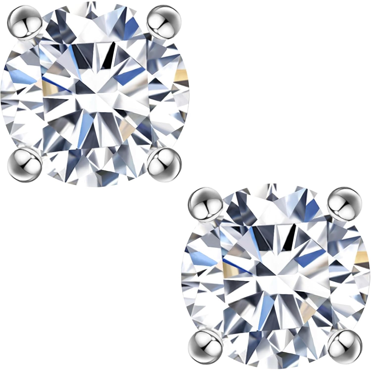 Impalsory Moissanite Stud Earrings for Women Men, 925 Sterling Silver Hypoallergenic Earrings, 18K White Gold Plated, Secure Friction Back, Brilliant Round Cut D Color VVS1