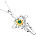 Iefil Mothers Day Gifts for Wife Mom - Sunflower Cross Necklace, 925 Sterling Silver Birthstone Necklace for Women Wife Mom