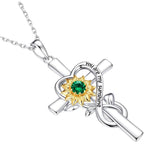 Iefil Mothers Day Gifts for Wife Mom - Sunflower Cross Necklace, 925 Sterling Silver Birthstone Necklace for Women Wife Mom